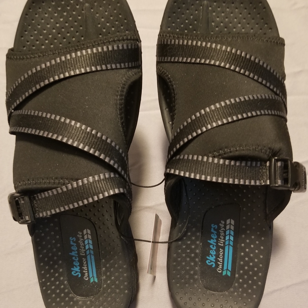NEW! Skechers Black Sandals with Adjustable Straps and Textured Sole Size 10